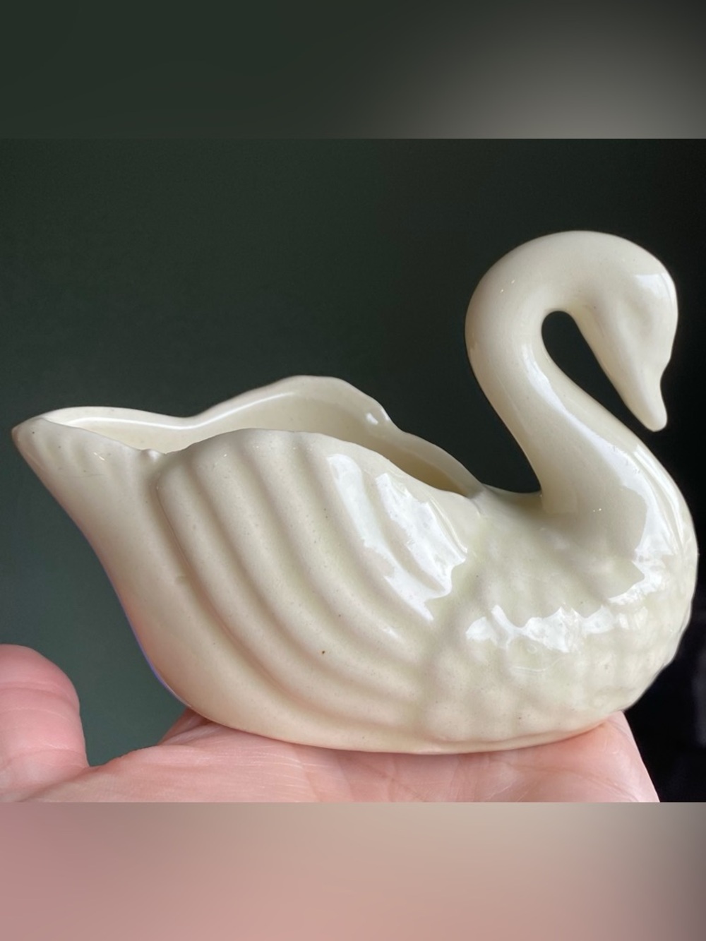 Vintage ceramic swan trinket dish ring dish match holder